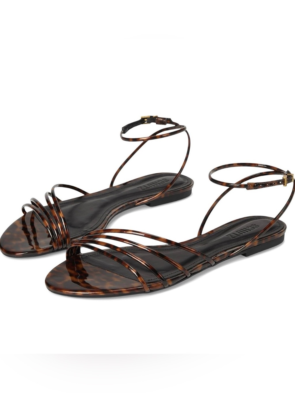 SCHUTZ Inez Flat in Tortoise Shell Brown Womens Size US 8 Ankle Strap Round Toe